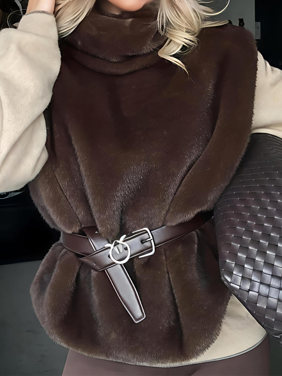 Turtleneck Imitation Rabbit Fur Vest Coat