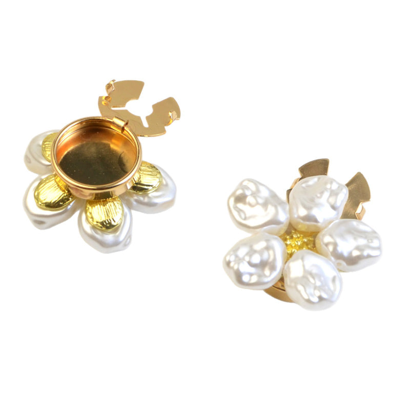 Alloy Pearl Rhinestone Shirt Cufflinks Button Cover Flower Buckle Button Set
