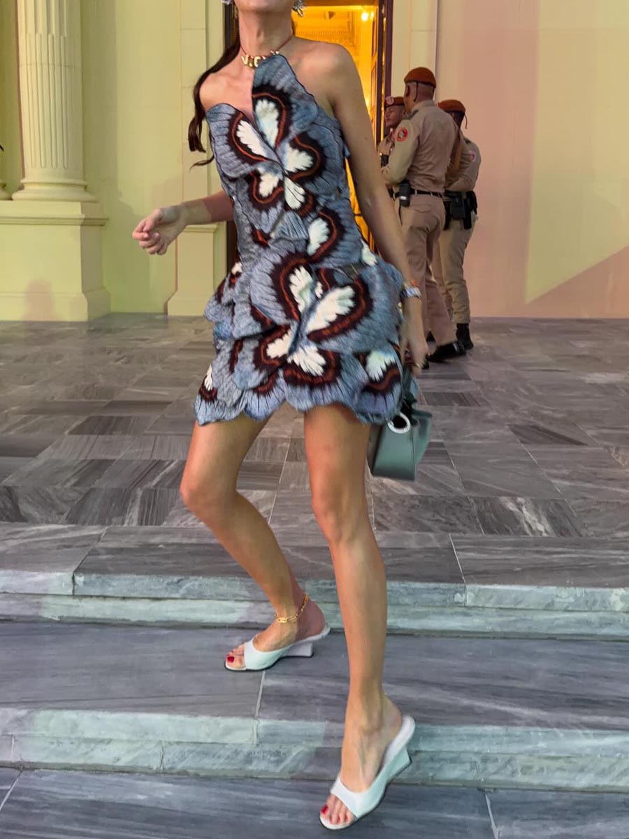 Strapless Butterfly Embroidered Party Mini Dress