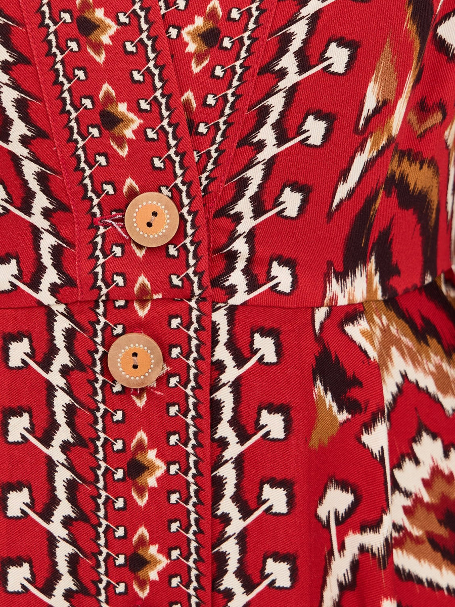 Printed Puff Sleeves V Neck Maxi Dress