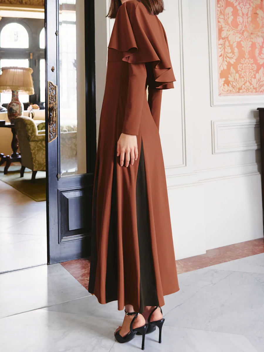 Color Black V Neck Long Sleeve Cape Dress