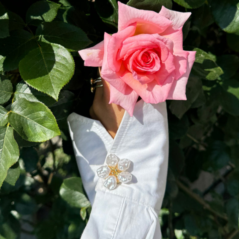 Alloy Pearl Rhinestone Shirt Cufflinks Button Cover Flower Buckle Button Set