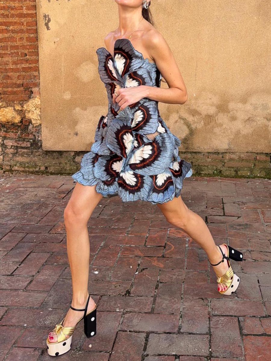 Strapless Butterfly Embroidered Party Mini Dress