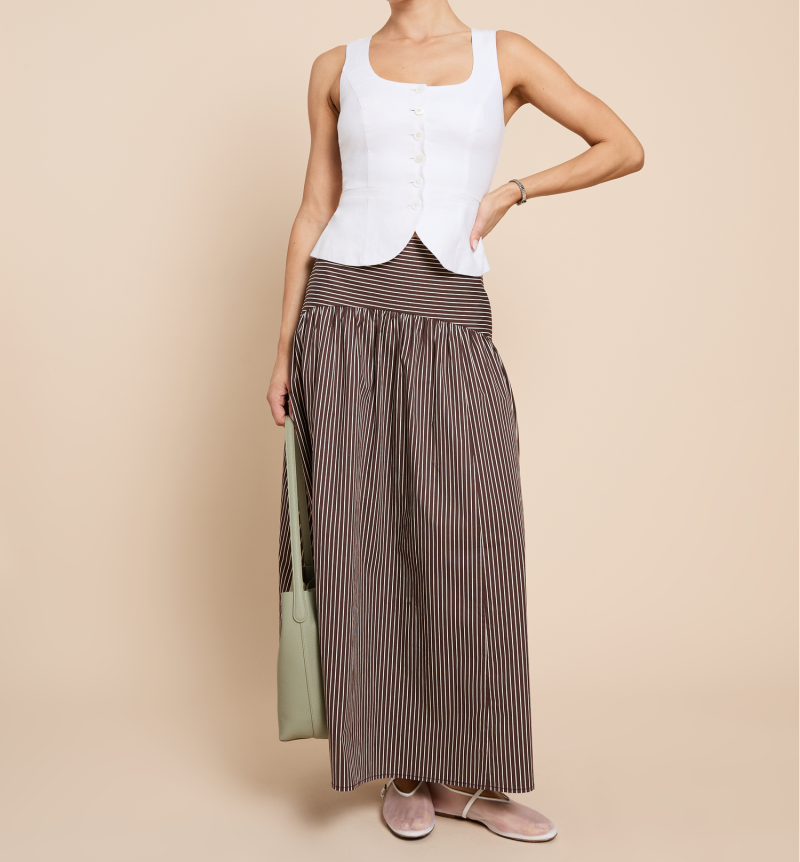 Brown Striped Cotton Skirt