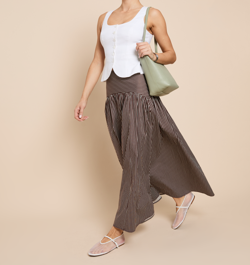 Brown Striped Cotton Skirt
