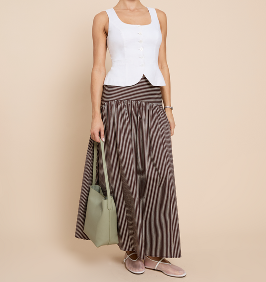 Brown Striped Cotton Skirt