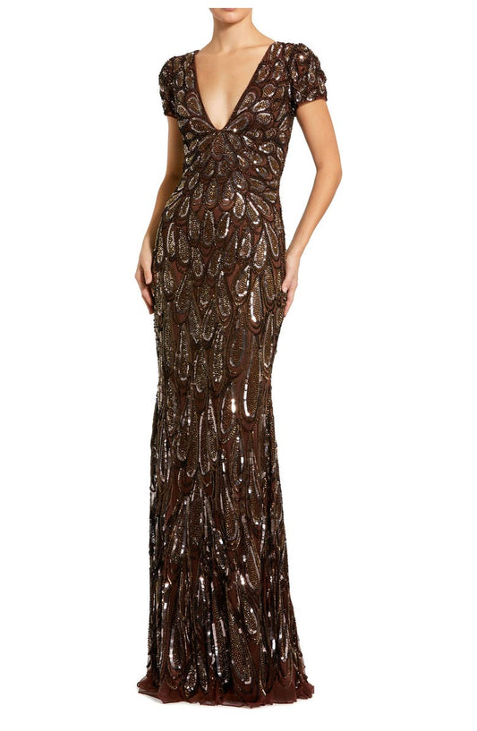 V-Neck Embellished Tea Length Dress